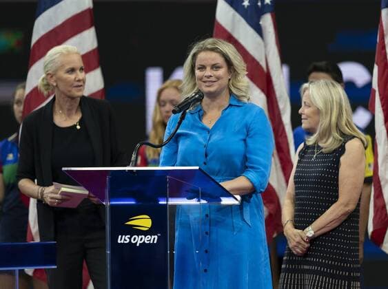 US Open Tennis Championship 2019 Day 3 US Open Court of Champions inductee Kim Clijsters (Belgium) speaks at Billie Jean King National Tennis Center New York New York United States Billie Jean King National Tennis  LevxRadinx xPacificxPress