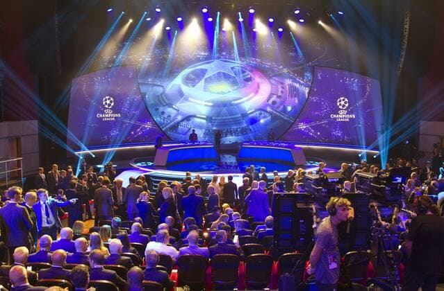 Monaco, Monte Carlo - August 29, 2019: UEFA Champions League Group Stage Draw and Player of the Year Awards, Season Kick Off 2019-2020 Atmosphere with Trophy 2019 2020 UEFA Champions League Group Stage Draw in Monaco