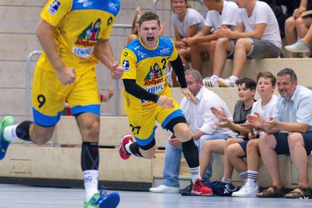 Konstanz, Deutschland 30. August 2019: 2. BL - 19 20- HSG Konstanz vs. SG BBM Bietigheim Samuel Wendel (Konstanz) Jubel Freude Emotion Torjubel Torschuetze Torschütze Konstanz Baden-Württemberg Deutschland