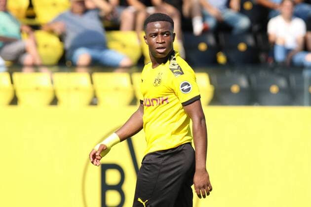 Fußball A-Junioren DFB-Pokal 1. Runde Borussia Dortmund U19 - RB Leipzig U19 am 31.08.2019 im Fußballpark Hohenbuschei in Dortmund Youssoufa Moukoko ( Dortmund ) *** Football A Juniors DFB Cup 1 Round Borussia Dortmund U19 RB Leipzig U19 on 31 08 2019 at the Football Park Hohenbuschei in Dortmund Youssoufa Moukoko Dortmund xHDx
