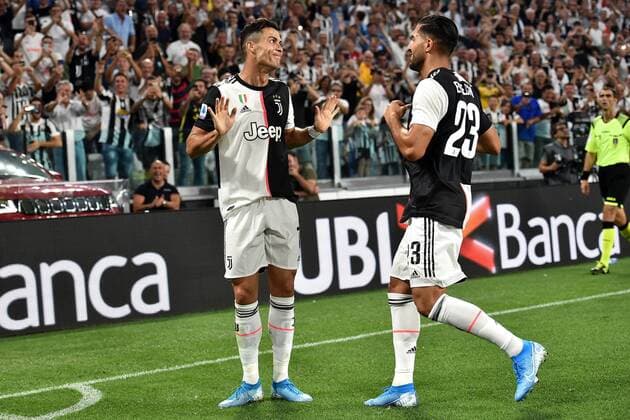 Cristiano Ronaldo of Juventus celebrates after scoring the goal of 3-0 with Emre Can of Juventus Torino 30-08-2019 Allianz Stadium Football Serie A 2019 2020 Juventus FC - SSC Napoli Photo Andrea Staccioli Insidefoto andreaxstaccioli