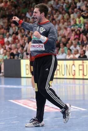 BAU 31.08.2019 Göppingen Handball Frisch Auf Göppingen! vs. TSV Hannover-Burgdorf, Domenico Ebner (Hannover) jubelt