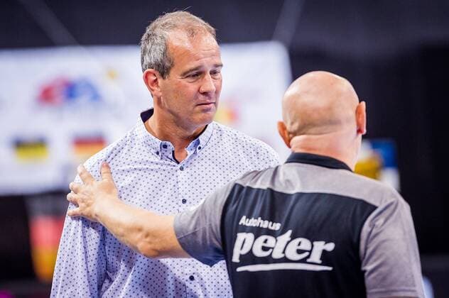 HBF-Supercup 2019 SG BBM Bietigheim - Thueringer HC Henk Groener (Bundestrainer Handball Damen) Herbert Mueller (Trainer Thueringer HC) beim Spiel in des HBF - Supercup, SG BBM Bietigheim - Thueringer HC. Bietigheim. 31.08.19 Handball HBF Supercup , Bietigheim Baden Wuerttemberg Deutschland