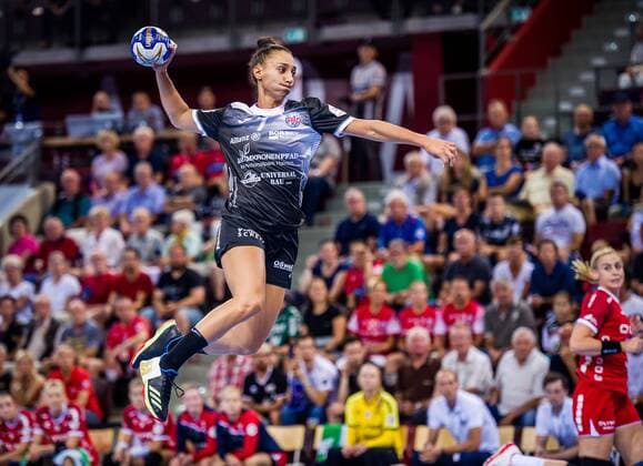 HBF-Supercup 2019 SG BBM Bietigheim - Thueringer HC Jovana Sazdovska ( 07 Thueringer HC) beim Spiel in des HBF - Supercup, SG BBM Bietigheim - Thueringer HC. Bietigheim. 31.08.19 Handball HBF Supercup , Bietigheim Baden Wuerttemberg Deutschland