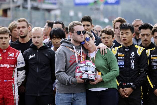 HUBERT Anthoine Mutter und Bruder mit Helm bei der Gedenkfeier fuer den verunglueckten F2 Fahrer HUBERT Anthonie Grand Prix von Belgien in Spa Circuit de Spa-Francorchamps am 01.09. 2019 in Spa