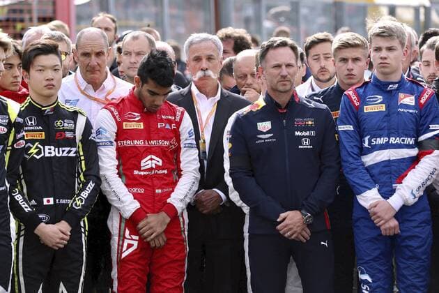 CAREY Chase CEO F1 mit HORNER Christian Red Bull bei der Gedenkfeier fuer den verunglueckten F2 Fahrer HUBERT Anthonie Grand Prix von Belgien in Spa Circuit de Spa-Francorchamps am 01.09. 2019 in Spa