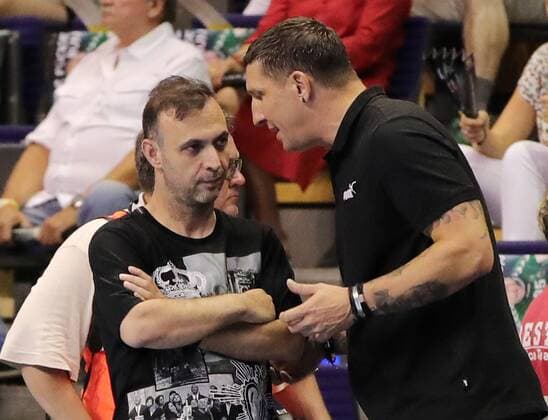 Manager Bob Hanning, Sportdirektor Stefan Kretzschmar Handball HBL Bundesliga Herren Saison 2019 2020 01.09.2019 Füchse Berlin vs. HC Erlangen