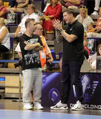 Manager Bob Hanning, Sportdirektor Stefan Kretzschmar Handball HBL Bundesliga Herren Saison 2019 2020 01.09.2019 Füchse Berlin vs. HC Erlangen