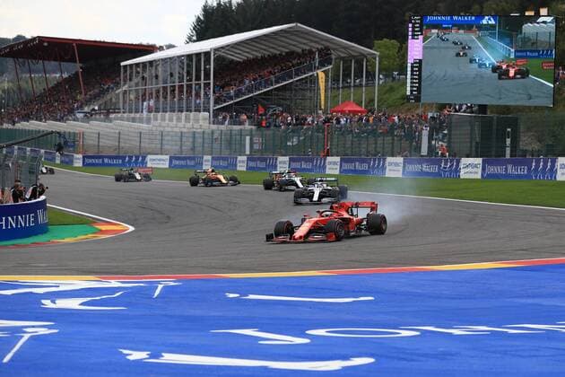 1st September 2019; Spa-Francorchamps racing circuit , Stavelot, Belgium; Formula 1 Grand Prix of Belgium, Race Day; Vettel ahead of the 2 Mercedes cars early in the race - Editorial Use Only.  ActionPlus12164837 Octane