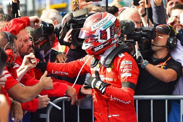 01.09.2019, xekx, Motorsport FIA Formel 1, Großer Preis von Belgien 2019 - Rennen emspor, Sieger, 1. Platz, Charles Leclerc (Ferrari) (DFL DFB REGULATIONS PROHIBIT ANY USE OF PHOTOGRAPHS as IMAGE SEQUENCES and or QUASI-VIDEO) Spa