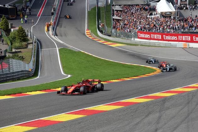 Photo4 LaPresse 01 09 2019 Spa Francorchamps, Belgio Grand Prix Formula One Belgio 2019 In the pic: Charles Leclerc (MON) Scuderia Ferrari SF90, Lewis Hamilton (GBR) Mercedes AMG F1 W10, Sebastian Vettel (GER) Scuderia Ferrari SF90  Copyright: xPhoto4 LaPressex