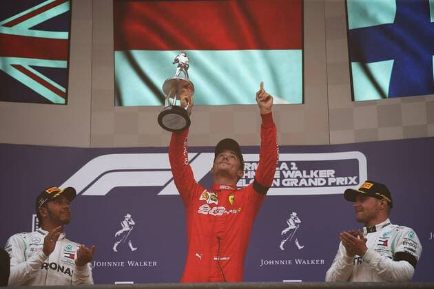 Photo4 LaPresse 01 09 2019 Spa Francorchamps, Belgio Grand Prix Formula One Belgio 2019 In the pic: podium: 1st position Charles Leclerc (MON) Scuderia Ferrari SF90 2nd position Lewis Hamilton (GBR) Mercedes AMG F1 W10 3rd position Valtteri Bottas (FIN) Mercedes AMG F1 W10  Copyright: xPhoto4 LaPressex