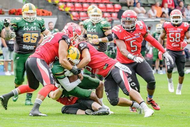 GFL1 Nord, Cologne Crocodiles - Potsdam Royals, Köln, 1.9.2019 Jarred Evans (Cologne Crocodiles), Cologne Crocodiles - Potsdam Royals am 1.9.2019 im Sportpark Höhenberg, Köln Copyright: xBEAUTIFULxSPORTS MarcxJungex