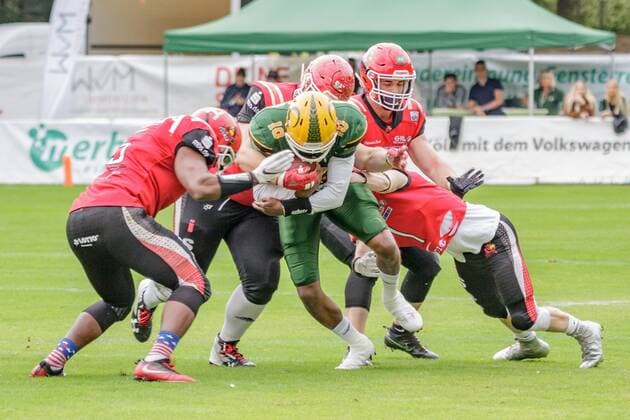 GFL1 Nord, Cologne Crocodiles - Potsdam Royals, Köln, 1.9.2019 Jarred Evans (Cologne Crocodiles), Cologne Crocodiles - Potsdam Royals am 1.9.2019 im Sportpark Höhenberg, Köln Copyright: xBEAUTIFULxSPORTS MarcxJungex