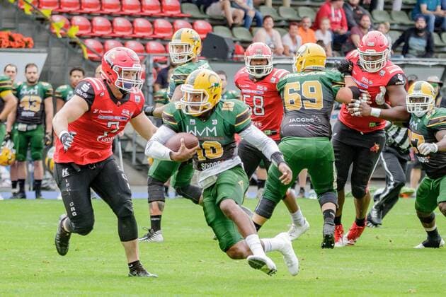 GFL1 Nord, Cologne Crocodiles - Potsdam Royals, Köln, 1.9.2019 Jarred Evans (Cologne Crocodiles), Cologne Crocodiles - Potsdam Royals am 1.9.2019 im Sportpark Höhenberg, Köln Copyright: xBEAUTIFULxSPORTS MarcxJungex