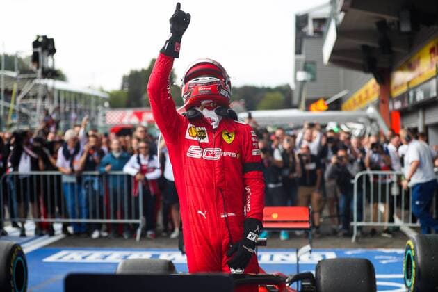 Bilder des Jahres 2019, Sport 09 September Sport Bilder des Tages (190902) -- SPA-FRANCORCHAMPS, Sept. 2, 2019 -- Charles Leclerc of Ferrari celebrates after the Formula 1 Belgian Grand Prix at Spa-Francorchamps Circuit, Belgium, Sept. 1, 2019. ) (SP)BELGIUM-SPA-FRANCORCHAMPS-F1-BELGIAN GRAND PRIX ZhengxHuansong 