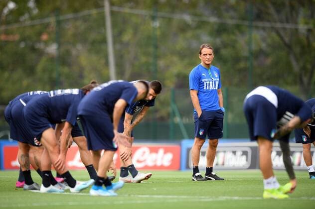 Photo Massimo Paolone LaPresse September 2, 2019 Casteldebole (Bologna), Italy soccer Italy Meeting - European Championship, EM, Europameisterschaft Qualification 2020 - technical center Isokinetic In the pic: Roberto Mancini during the training  Copyright: xMassimoxPaolone LaPressex