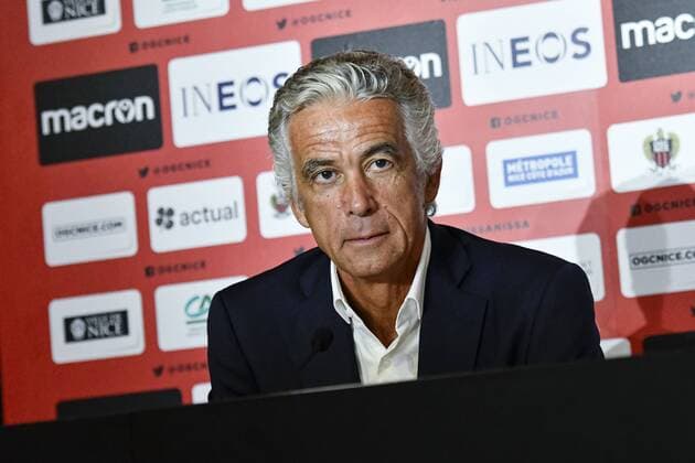 Jean Pierre Rivere (president de l OGC Nice) - Stanley Nsoki (OGC Nice) FOOTBALL : Conference de presentation de Stanley Nsoki - Nice - 03 09 2019 NorbertScanella PanoramiC 