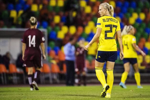 190903 Rebecka Blomqvist of Sweden during the UEFA Women s EURO Qualifier, EM, Europameisterschaft football match between Latvia and Sweden on September 3, 2019 in LiepÄja. Photo: Simon Hastegard Bildbyran Kod SH 180119 bbeng fotboll football fotball soccer dam women kvinner euro qualifyer em-kval kval em lettland sverige liepaja Copyright: SIMONxHASTEGARD BB190903SH054