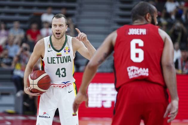 DONGGUAN, CHINA - SEPTEMBER 03: Lukas Lekavicius 43 of Lithuania handles the ball during FIBA WM World Cup 2019 Group H match between Lithuania and Canada at Dongguan Basketball Centre on September 3, 2019 in Dongguan, Guangdong Province of China.  Copyright: xVCGx CFP111244091830 