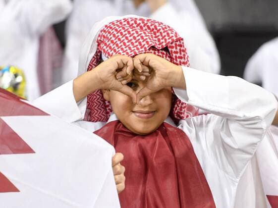 (190906) -- DOHA, Sept. 6, 2019 (Xinhua) -- A fan of Qatar cheers for the team during the FIFA World Cup, WM, Weltmeisterschaft, Fussball Qatar 2022 and AFC Asian Cup China 2023 Preliminary Joint Qualification second round Group E football match between Qatar and Afghanistan Doha, Qatar, on Sept. 5, 2019. (Photo by Nikku Xinhua) (SP)QATAR-DOHA-SOCCER-FIFA WORLD CUP QATAR 2022 AND AFC ASIAN CUP CHINA 2023 QUALIFIERS 