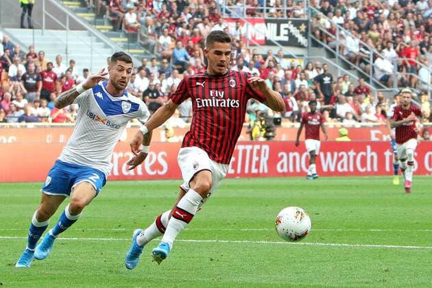 ANDRE SILVA, AC Milan, STEFANO SABELLI, Brescia, Serie A, Milan vs Brescia 1-0, Milano SERIE A 2019-20 MILAN-BRESCIA 1-0