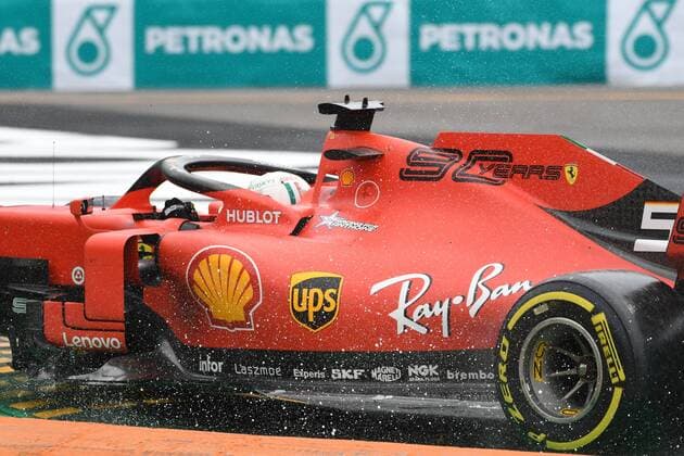 Sebastian Vettel ( 5, Scuderia Ferrari Mission Winnow) kommt von der Strecke ab und faehrt durch eine Pfuetze, Formel 1, Grosser Preis von Italien, 1. Freies Training, 06.09.2019 Formel 1, Grosser Preis von Italien, 1. Freies Training, 06.09.2019 Monza