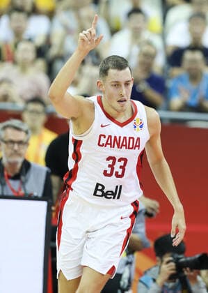 (190907) -- SHANGHAI, Sept. 7, 2019 -- Kyle Wiltjer of Canada celebrates after scoring during the group P match between Canada and Jordan at the 2019 FIBA World Cup in Shanghai, east China, on Sept. 7, 2019. ) (SP)CHINA-SHANGHAI -BASKETBALL-FIBA WORLD CUP-GROUP P-CANADA VS JORDAN(CN) DingxTing 