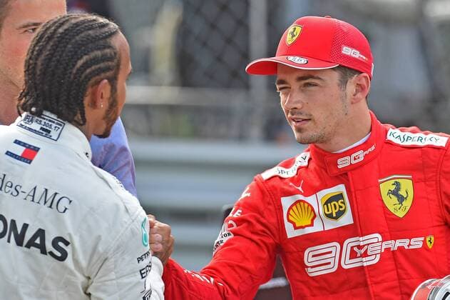 07.09.2019, xekx, Motorsport FIA Formel 1, Großer Preis von Italien - Qualifying emspor, v.l. 2. Startplatz Lewis Hamilton (Mercedes-AMG Petronas), 1. Startplatz Charles Leclerc (Ferrari) (DFL DFB REGULATIONS PROHIBIT ANY USE OF PHOTOGRAPHS as IMAGE SEQUENCES and or QUASI-VIDEO) Monza