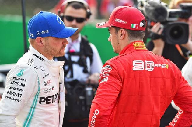 07.09.2019, xekx, Motorsport FIA Formel 1, Großer Preis von Italien - Qualifying emspor, v.l. 3. Startplatz Valtteri Bottas (Mercedes-AMG Petronas), 1. Startplatz Charles Leclerc (Ferrari) (DFL DFB REGULATIONS PROHIBIT ANY USE OF PHOTOGRAPHS as IMAGE SEQUENCES and or QUASI-VIDEO) Monza