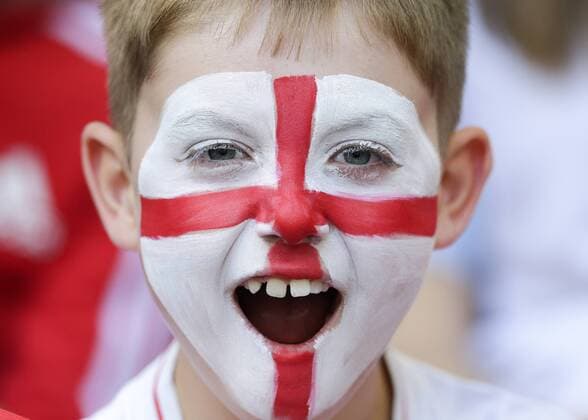7th September 2019; Wembley Stadium, London, England; European Championships 2020 Qualifier, England versus Bulgaria; Young England fan with Saint Georges Flag face paint cheering on England inside Wembley Stadium - Editorial Use Only.  ActionPlus12165925 JohnxPatrickxFletcher