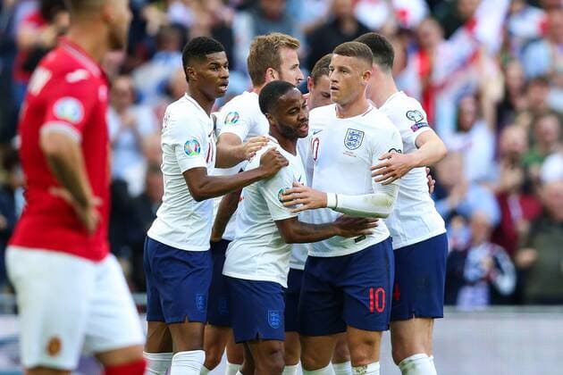 Harry Kane of England celebrates scoring the first goal during the European 2020 Championship Qualifying match at Wembley Stadium, London. Picture date: 7th September 2019. Picture credit should read: James Wilson Sportimage EDITORIAL USE ONLY. No use with unauthorised audio, video, data, fixture lists, club league logos or live services. Online in-match use limited to 120 images, no video emulation. No use in betting, games or single club league player publications. SPI-0193-0009
