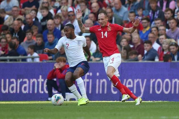 England v Bulgaria UEFA EURO, EM, Europameisterschaft,Fussball 2020 Qualifiers Raheem Sterling of England and Anton Nedyalkov of Bulgaria in action during the UEFA Euro 2020 Qualifiers match at Wembley Stadium, London Content Not Available For UK Newspapers Copyright: xPaulxChestertonx FIL-13623-0045