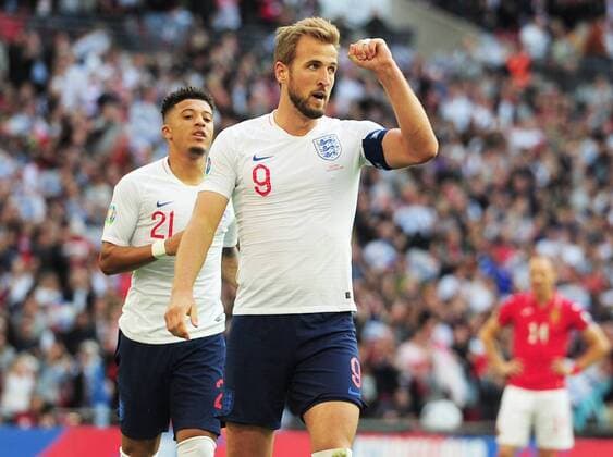 Football - 2018 2019 UEFA European Championships Qualifier - Group A: England vs. Bulgaria Harry Kane of England celebrates scoring goal no 5 and his hat trick from the penalty spot, at Wembley Stadium. COLORSPORT ANDREW COWIE 