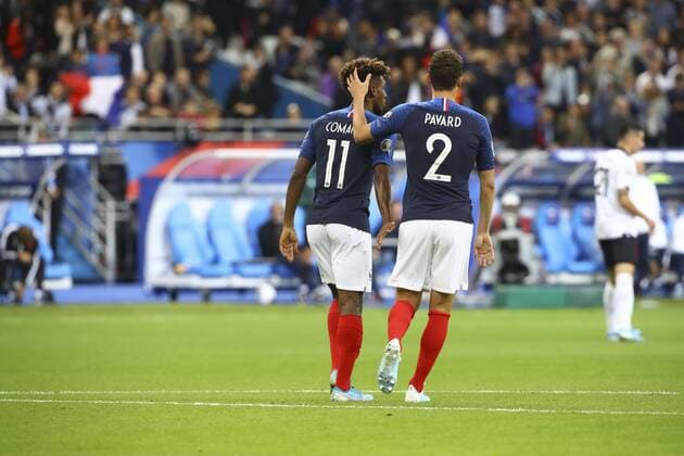 Sport Bilder des Tages joie Kingsley Coman (France) et Benjamin Pavard (France) FOOTBALL : France vs Albanie - Match de Qualifications EURO 2020 - 07 09 2019 GwendolineLeGoff Panoramic 