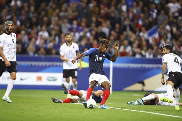 Kingsley Coman (France) marque FOOTBALL : France vs Albanie - Match de Qualifications EURO 2020 - 07 09 2019 GwendolineLeGoff Panoramic 