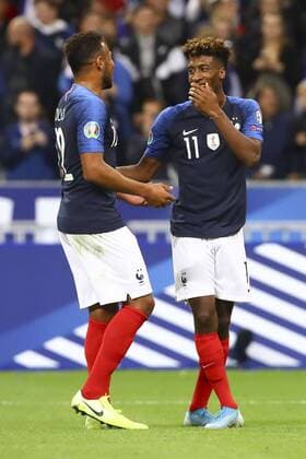 joie Kingsley Coman (France) et Corentin Tolisso (France) FOOTBALL : France vs Albanie - Match de Qualifications EURO 2020 - 07 09 2019 GwendolineLeGoff Panoramic 