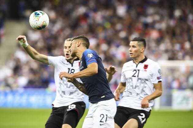 Lucas Hernandez (France) tete FOOTBALL : France vs Albanie - Match de Qualifications EURO 2020 - 07 09 2019 GwendolineLeGoff Panoramic 