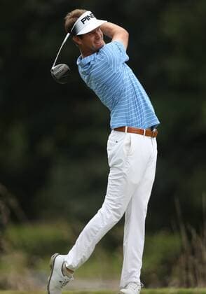 GREENSBORO, NC - AUGUST 01: Harris English swings a driver from the 5th tee during the first round of the Wyndham Championship on August 01, 2019, at Sedgefield Country Club in Greensboro, NC. (Photo by Lee Coleman Icon Sportswire) GOLF: AUG 01 PGA, Golf Herren - Wyndham Championship Icon155190801302