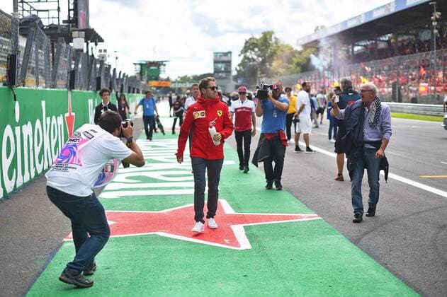 08.09.2019, xekx, Motorsport FIA Formel 1, Großer Preis von Italien - Rennen emspor, Sebastian Vettel (Ferrari) (DFL DFB REGULATIONS PROHIBIT ANY USE OF PHOTOGRAPHS as IMAGE SEQUENCES and or QUASI-VIDEO) Monza