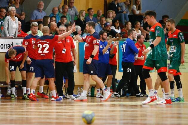 08.09.2019, xtgx, Handball 3. Liga, SC Magdeburg II - TUS VinnhorstI emspor, v.l. Vinnhorst jubel Magdeburg