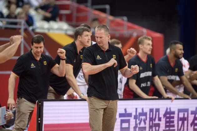 Basketball Shanghai 09.09.2019 FIBA Basketball Weltmeisterschaften World Cup WM Weltmeisterschaft Deutschland (GER) - Kanada (CAN) Henrik Rödl (Deutschland, Bundestrainer) Rodl Roedl Jubel