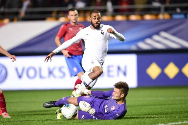 Bryan Mbeumo (Fra) vs Matous Trmal (Rep Tcheq) FOOTBALL : France espoirs vs Republique Tcheque - 09 09 2019 JBAutissier Panoramic 