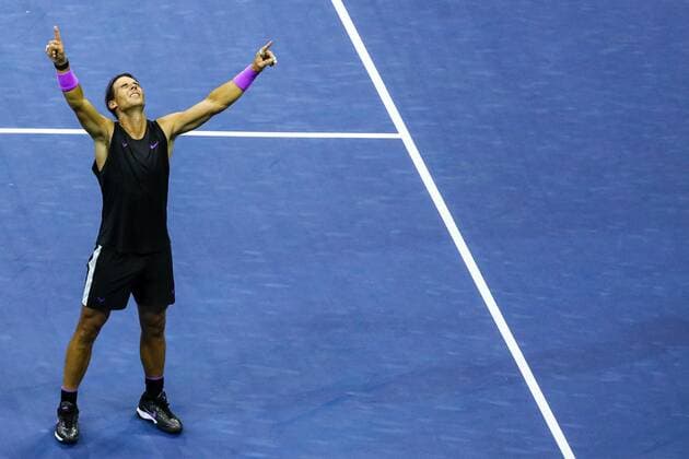 Rafael Nadal of Spain celebrates match point after winning his Men s Singles final match against Daniil Medvedev of Russia on day fourteen of the 2019 US Open at the USTA Billie Jean King National Tennis Center on September 08, 2019 in the Queens borough of New York City.  Copyright: xElenaxLeonix xIPAx xElenaxLeonix 0