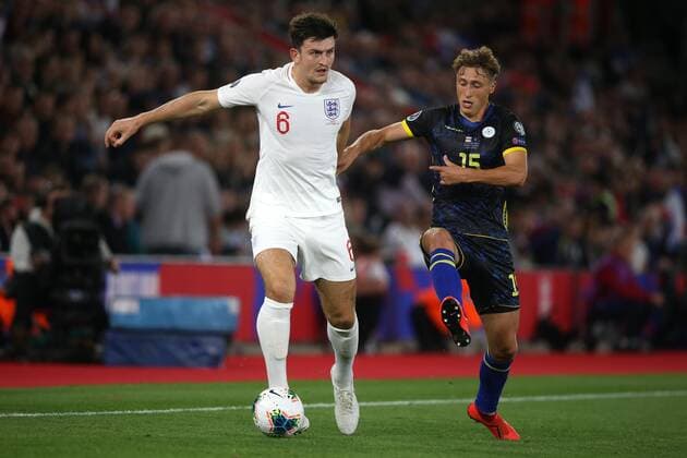England v Kosovo UEFA EURO, EM, Europameisterschaft,Fussball 2020 Qualifiers Harry Maguire of England and Megrim Vojvoda of Kosovo in action during the UEFA Euro 2020 Qualifiers match at the St Mary s Stadium, Southampton Content Not Available For UK Newspapers Copyright: xPaulxChestertonx FIL-13632-0069