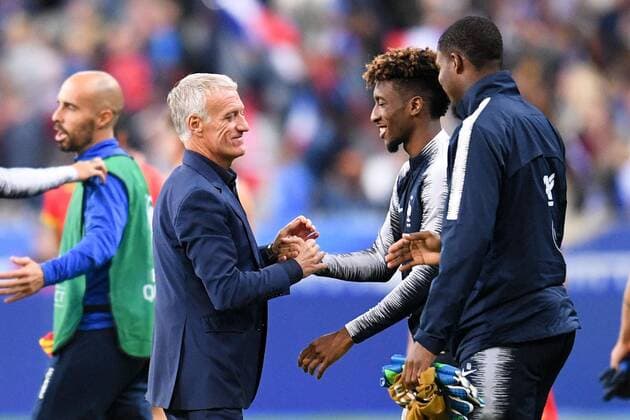 JOIE - FAIR PLAY - DIDIER DESCHAMPS (SELECTIONNEUR FRANCE) - 11 KINGSLEY COMAN (FRA) FOOTBALL : France vs Andorre - Qualifications Euro 2020 - 10 09 2019 FEP Panoramic 