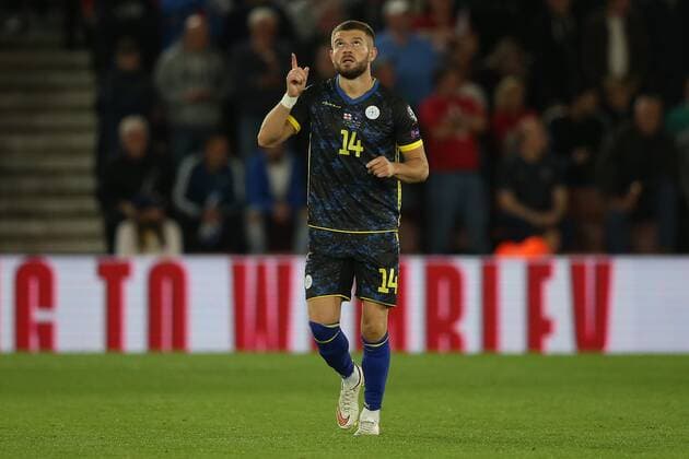 England v Kosovo UEFA EURO, EM, Europameisterschaft,Fussball 2020 Qualifiers Valon Berisha of Kosovo celebrates scoring his sides 2nd goal during the UEFA Euro 2020 Qualifiers match at the St Mary s Stadium, Southampton Content Not Available For UK Newspapers Copyright: xPaulxChestertonx FIL-13632-0084
