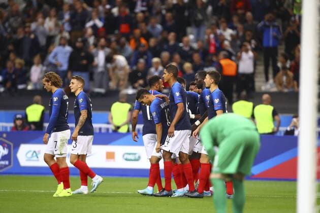 joie Wissam Ben Yedder (France) avec equipe FOOTBALL : France vs Andorre - Match de Qualifications EURO 2020 - 10 09 2019 GwendolineLeGoff Panoramic 