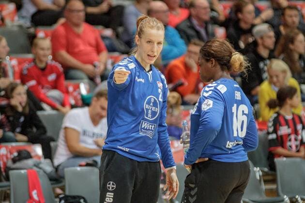 1. Frauen Handball Bundesliga, TSV Bayer 04 Leverkusen - Neckarsulmer SU, Leverkusen, 11.9.2019 Nele Kurzke (TSV Bayer 04 Leverkusen), & Vanessa Fehr (TSV Bayer 04 Leverkusen), TSV Bayer 04 Leverkusen - Neckarsulmer SU am 11.9.2019 in der Ostermann Arena, Leverkusen Copyright: xBEAUTIFULxSPORTS MarcxJungex