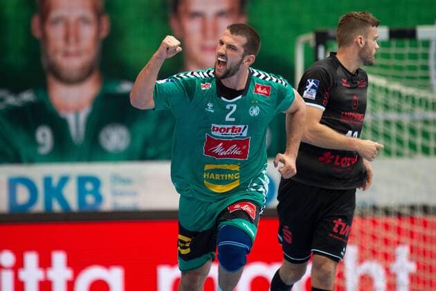 Sport Bilder des Tages Minden, Deutschland 12.09.2019: 1. Handball-Bundesliga - 2019 2020 - GWD Minden vs. Die Eulen Ludwigshafen Lucas Meister (Minden) Minden Nordrhein-Westfalen Deutschland Kampa Halle